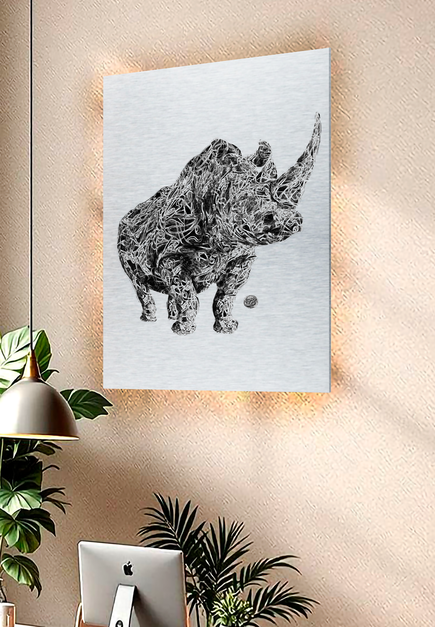 a6..6h-Metal Print | Wild | Psychedelic Rhino BW