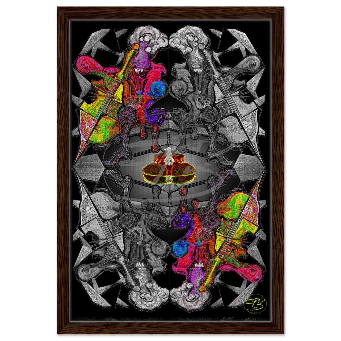 Abstract cello inspired contemporary wall art with rhythmic forms
