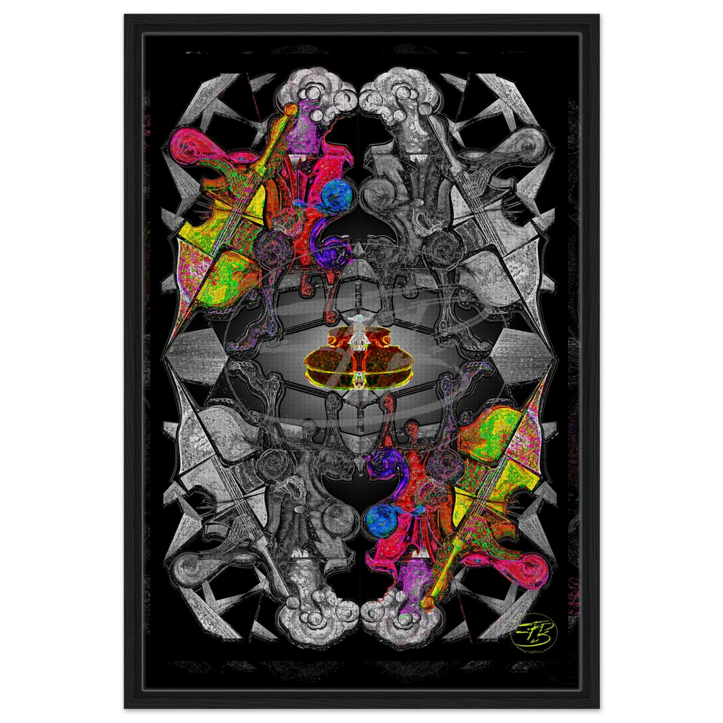 Music themed canvas artwork with vibrant color accents
