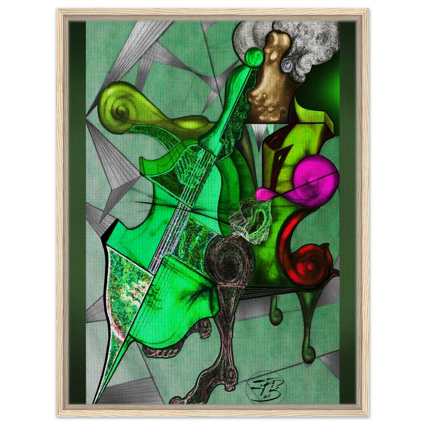 Green toned cello inspired contemporary wall art
