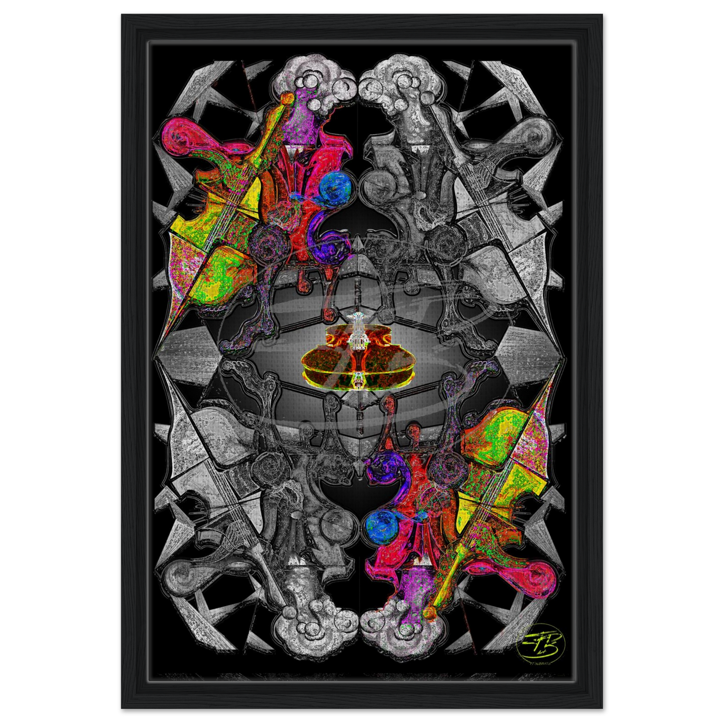 Abstract cello inspired contemporary wall art with rhythmic forms
