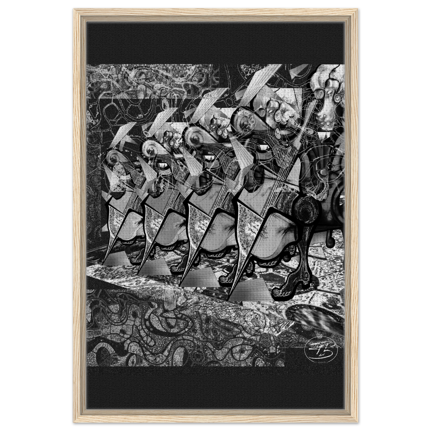 Fine art canvas print depicting the strings of a cello
