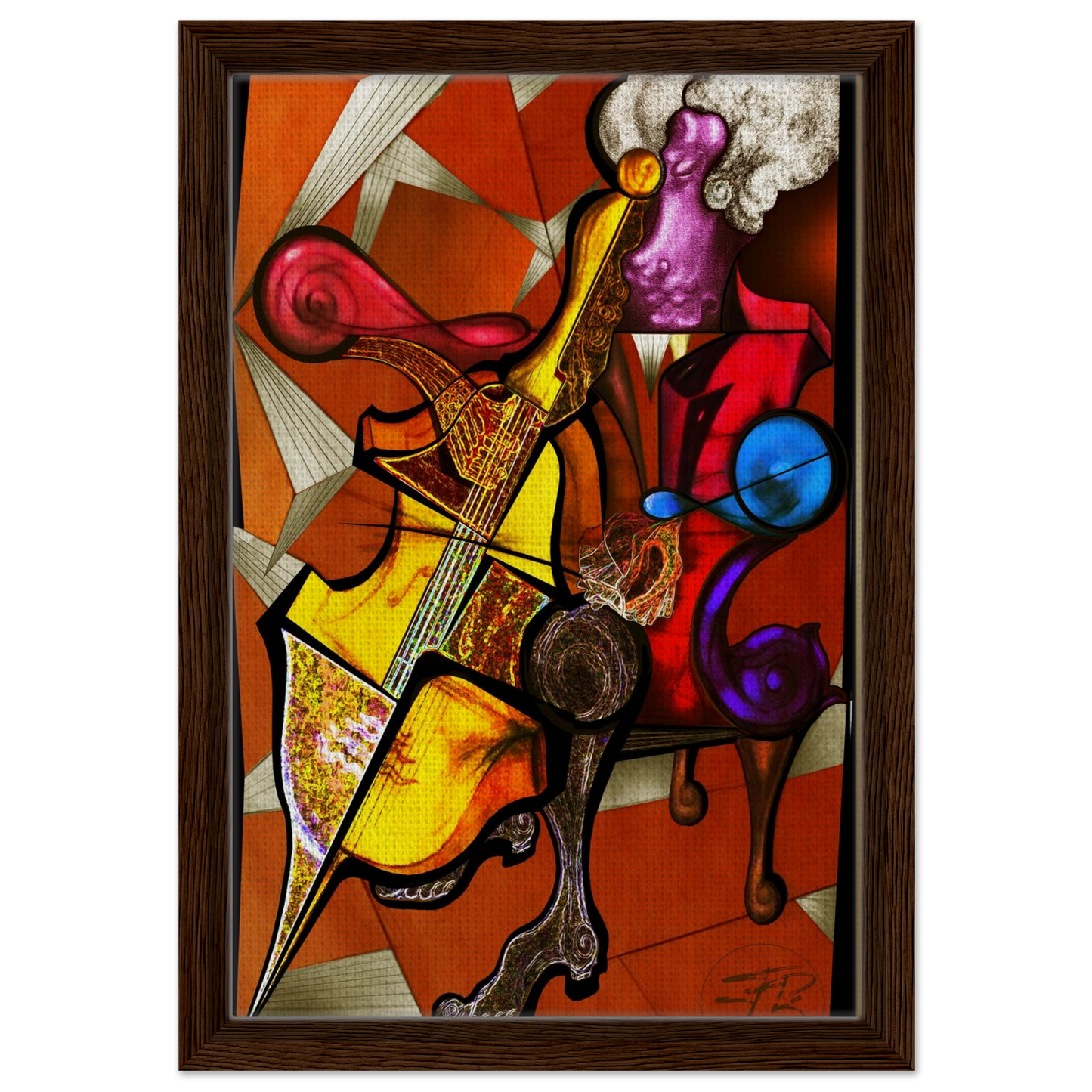 Framed canvas fine art print with musician silhouette
