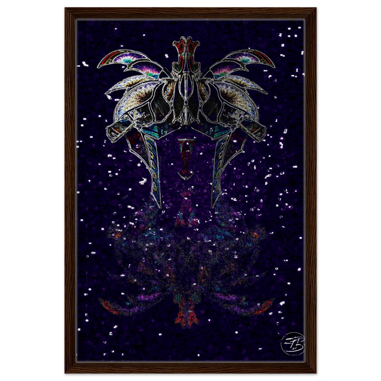 Large vertical dragon fine art print on wooden frame
