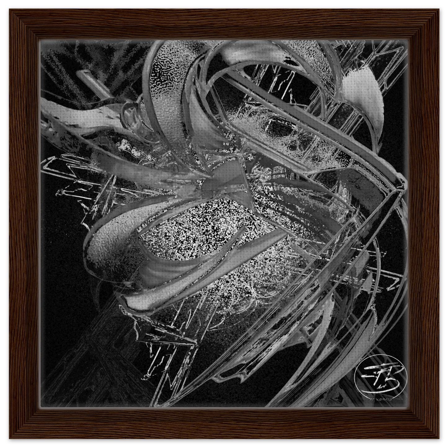 Modern dragon artwork presented on canvas with wooden frame
