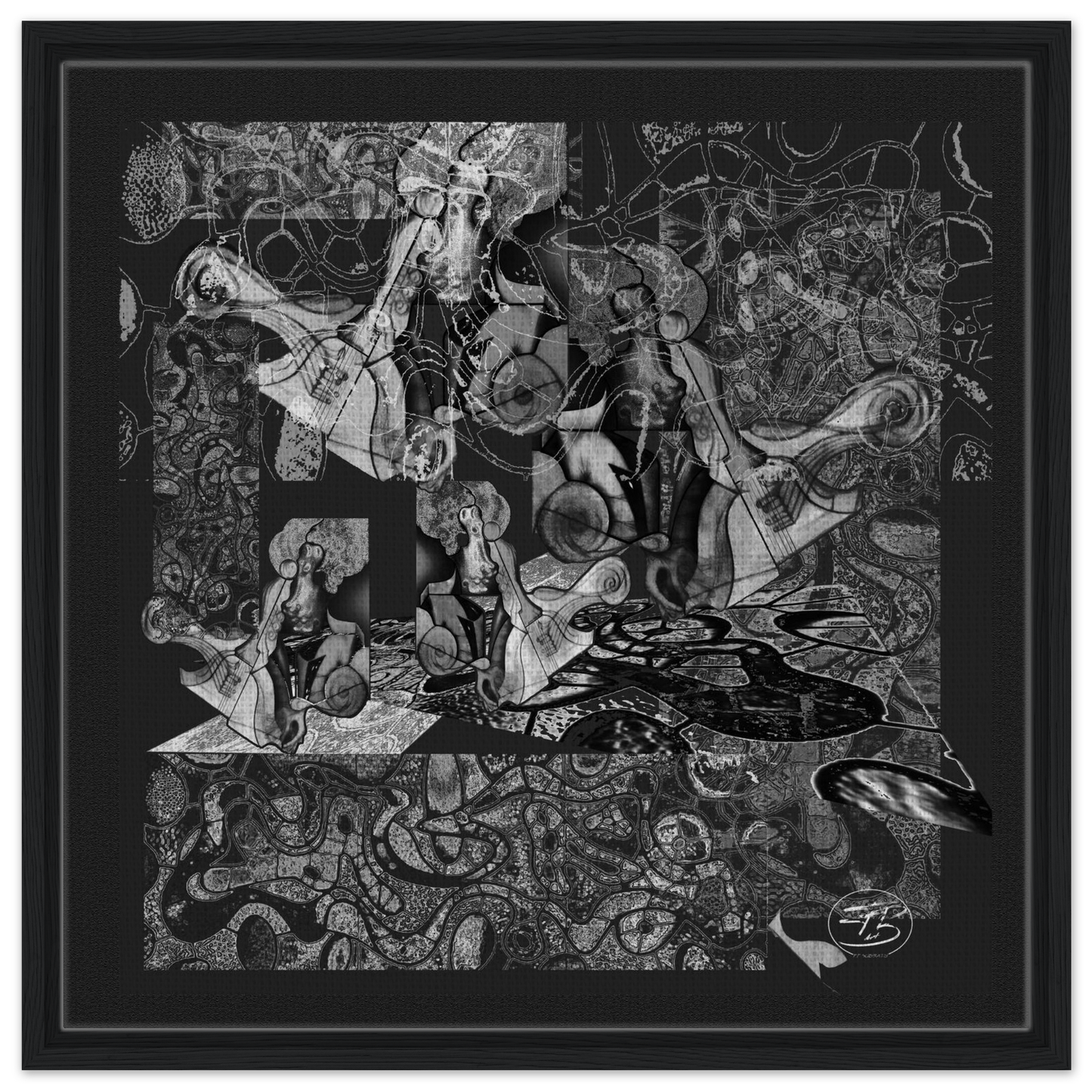 Fine art canvas print depicting sequential cello forms
