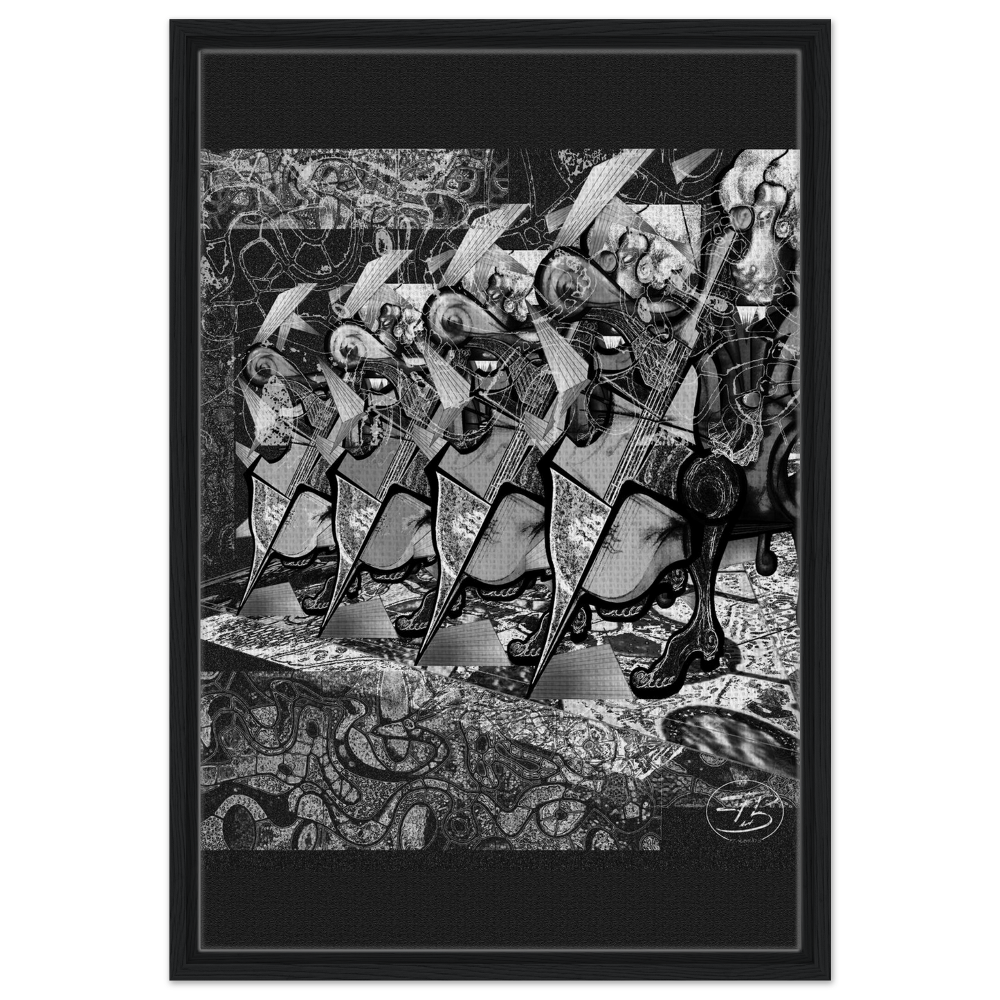 Modern musical artwork exploring tension and rhythm on canvas
