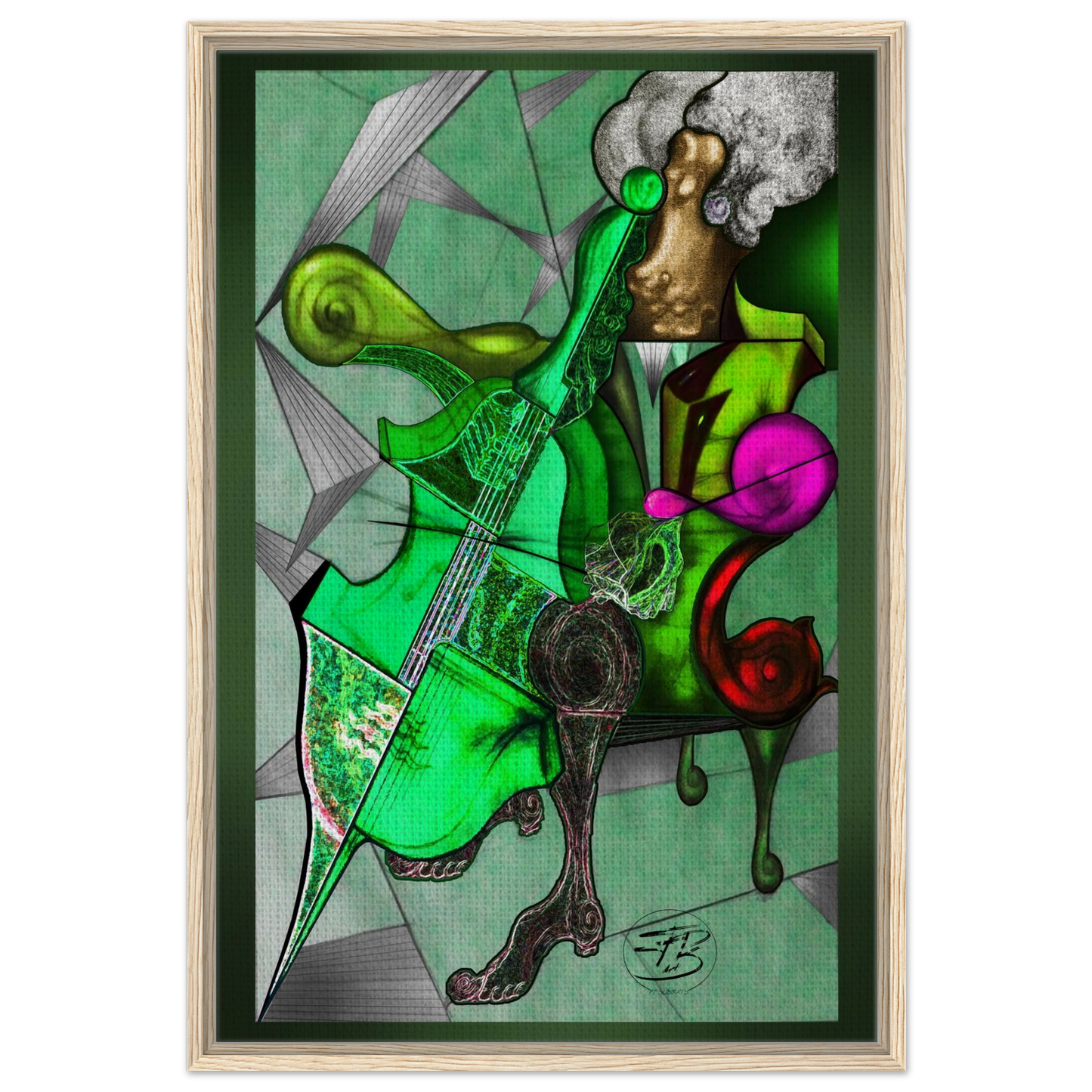 Green toned cello inspired contemporary wall art
