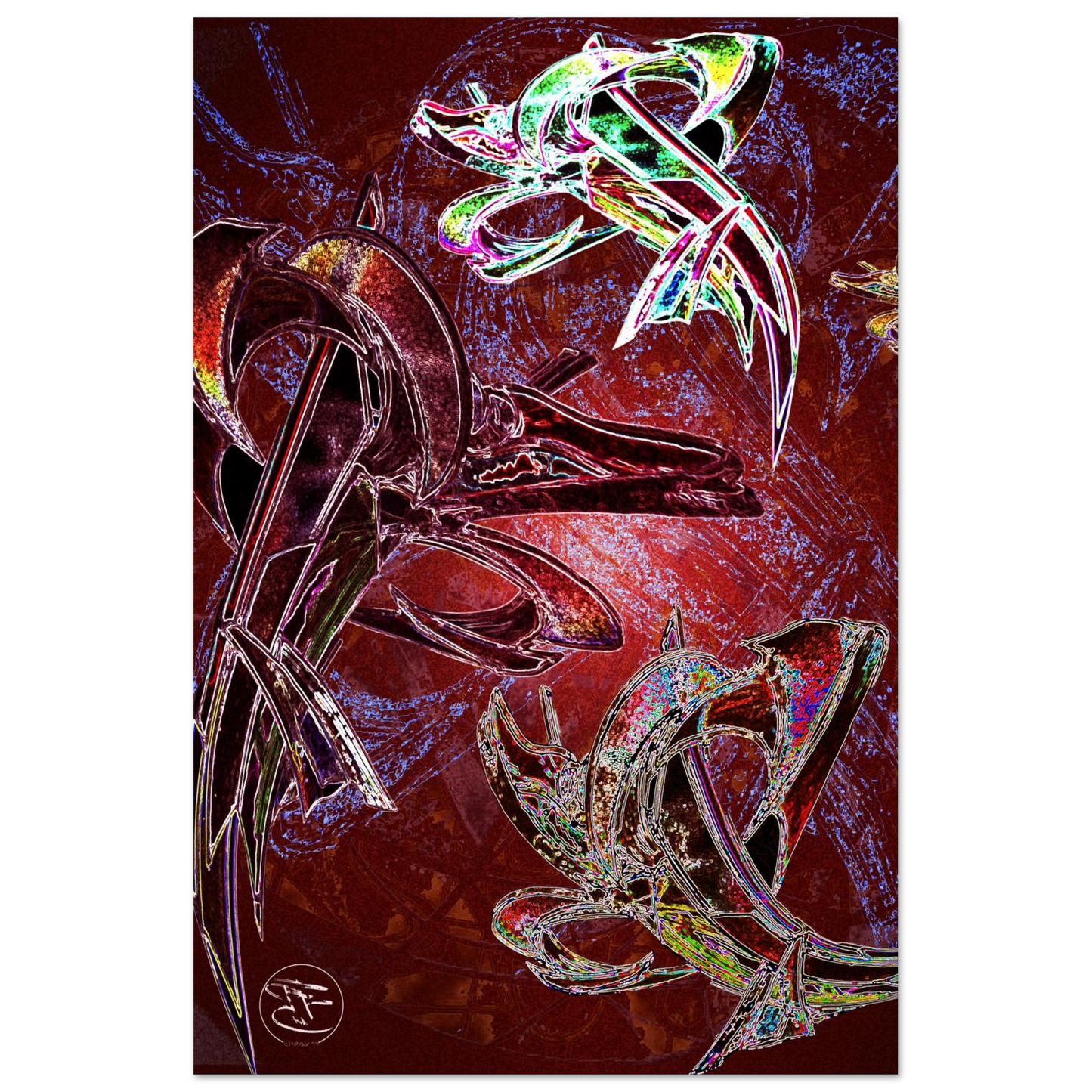 Mythological dragon fight artwork printed on aluminum panel