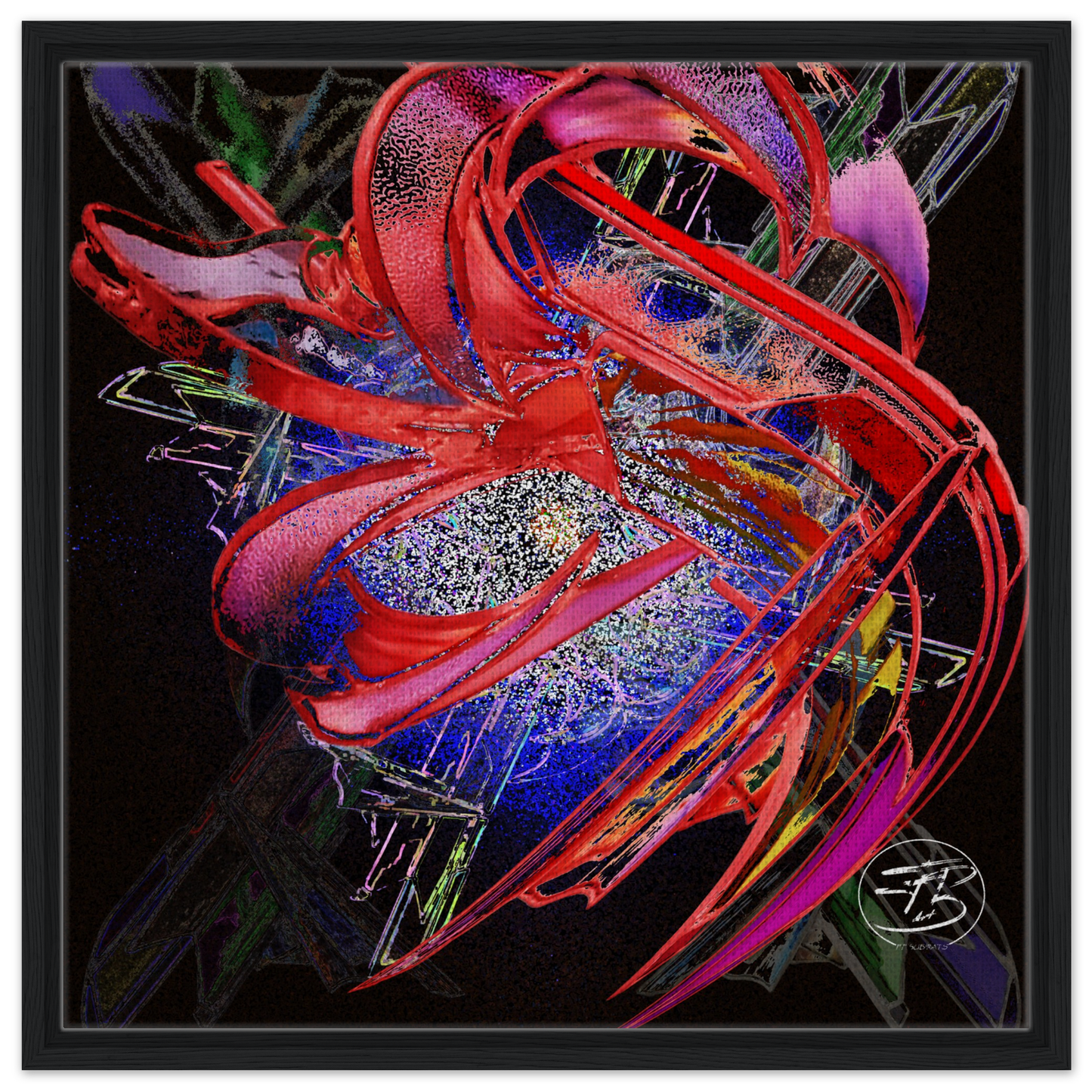 Modern dragon fine art print presented on framed canvas
