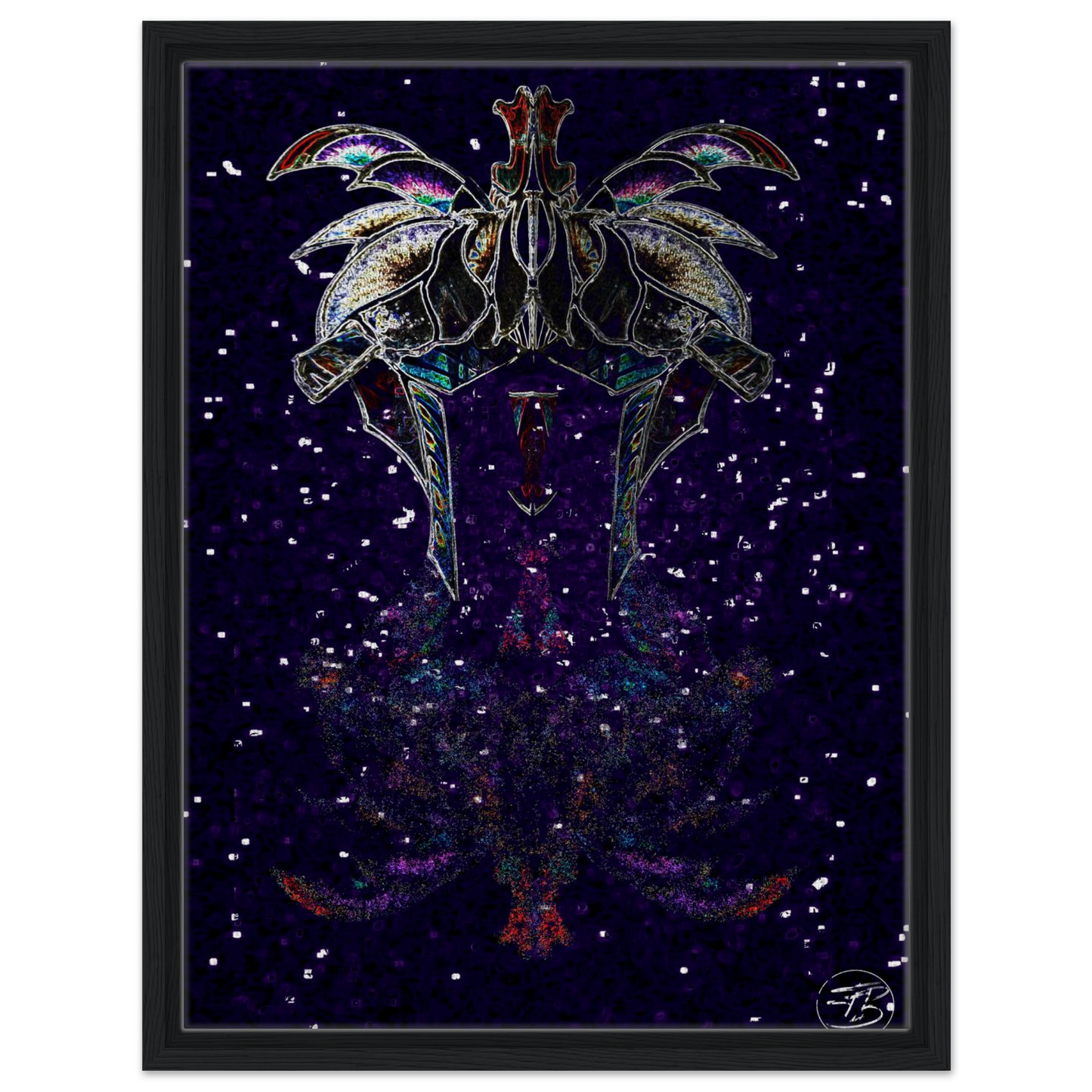 Large vertical dragon fine art print on wooden frame
