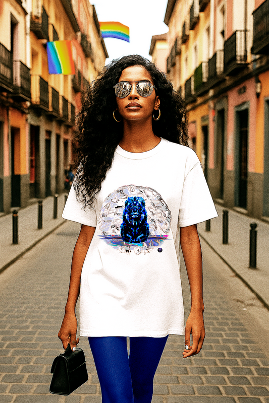 Women's Oversized T-Shirt | Organic In Conversion | Wild | Blue Lion and Circle