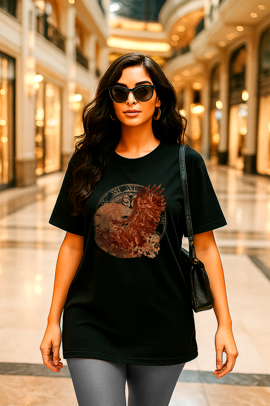 Women's Oversized T-Shirt | Organic In Conversion | Wild | Eagles and Clock Br