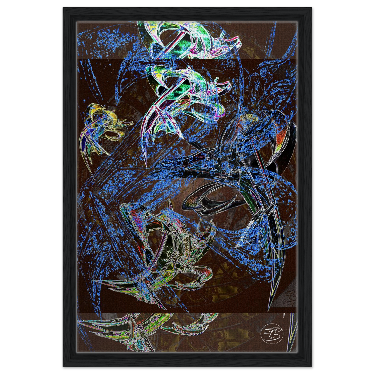 Fine art canvas on wood depicting dragons in flight
