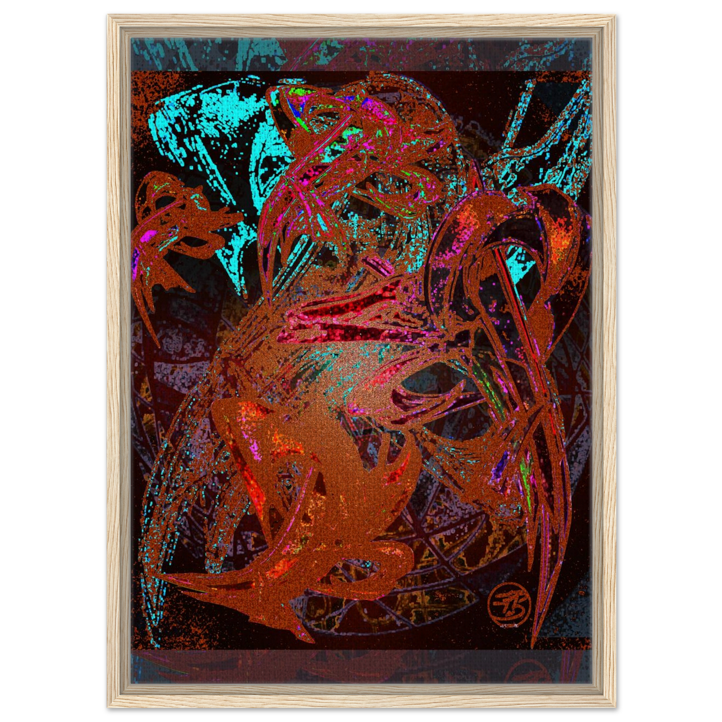 Contemporary digital dragon artwork surrounded by flames
