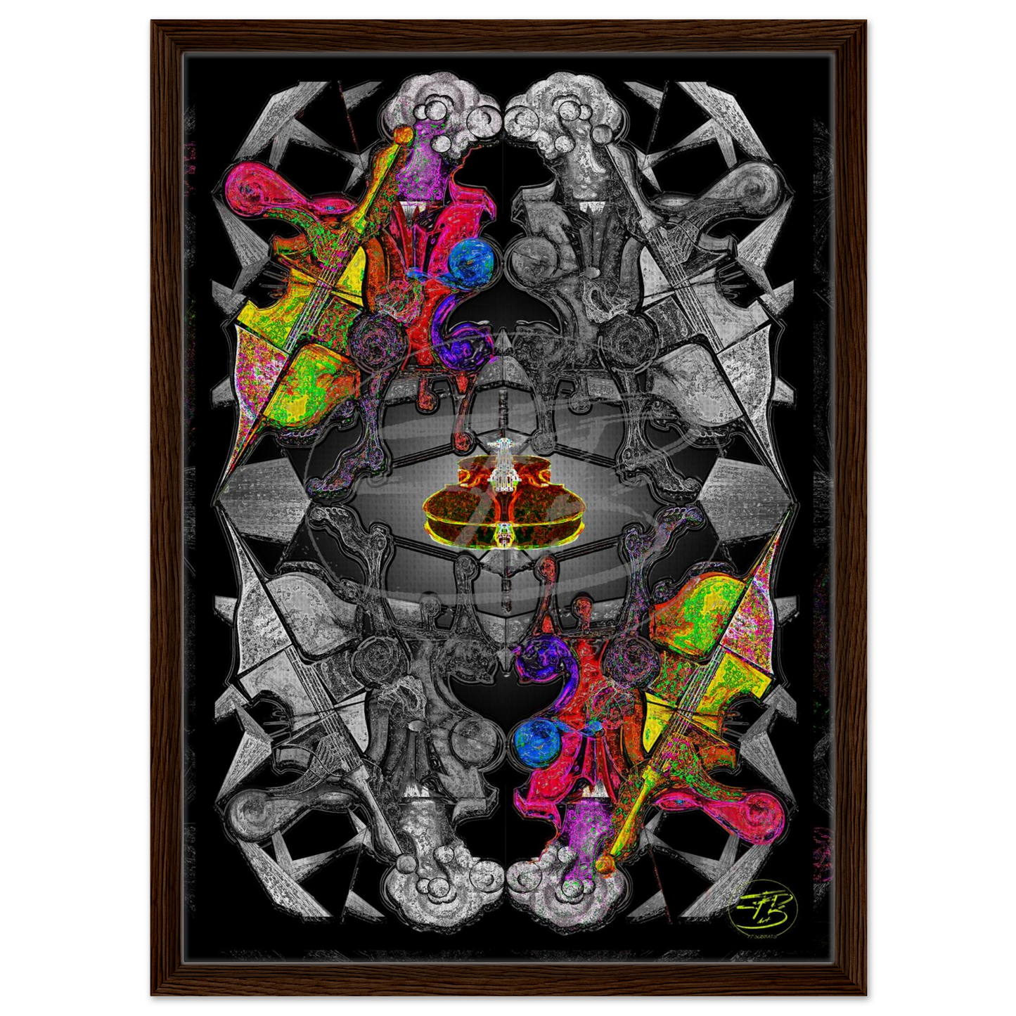 Music themed canvas artwork with vibrant color accents
