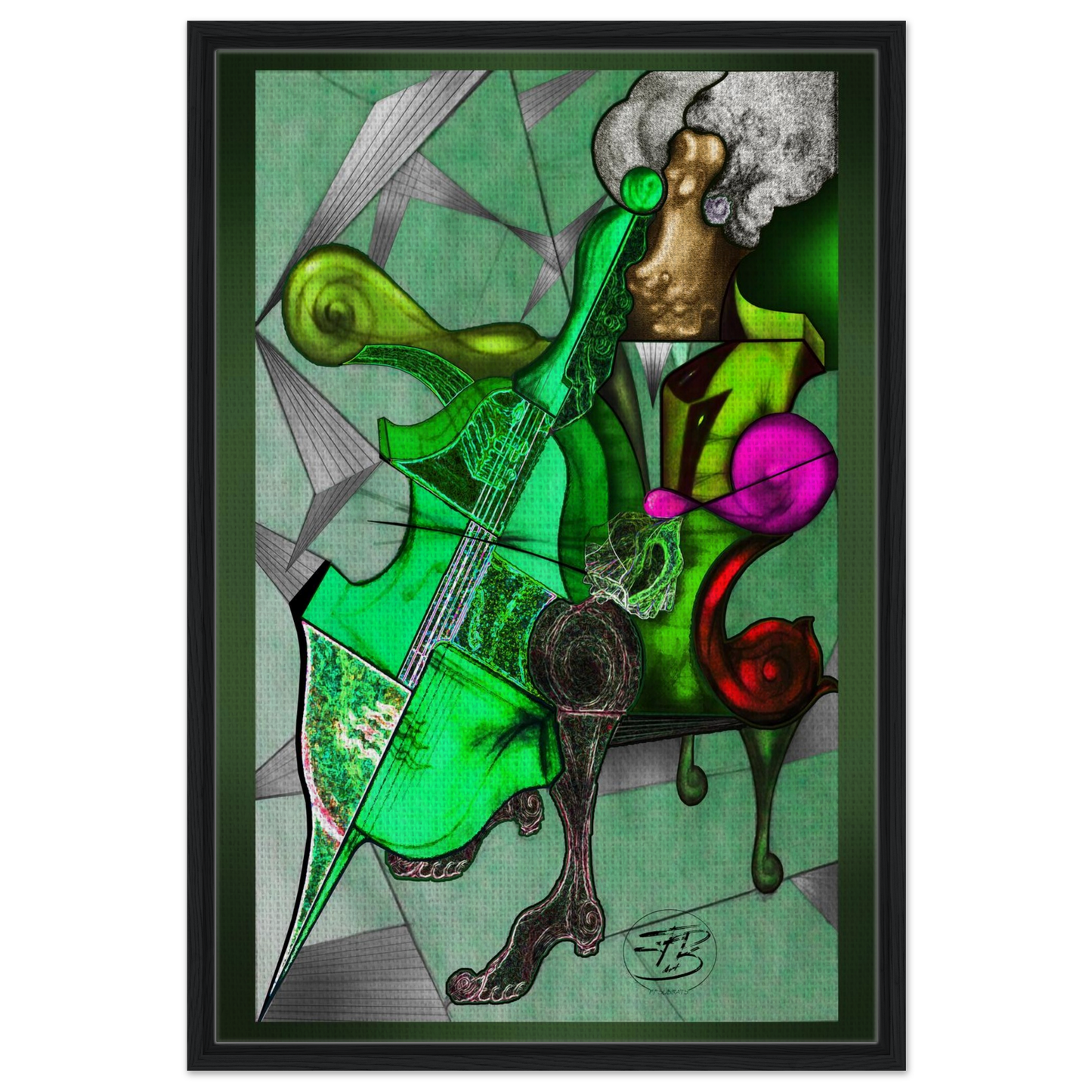 Cellist in Green fine art canvas print by SubiratsDArt
