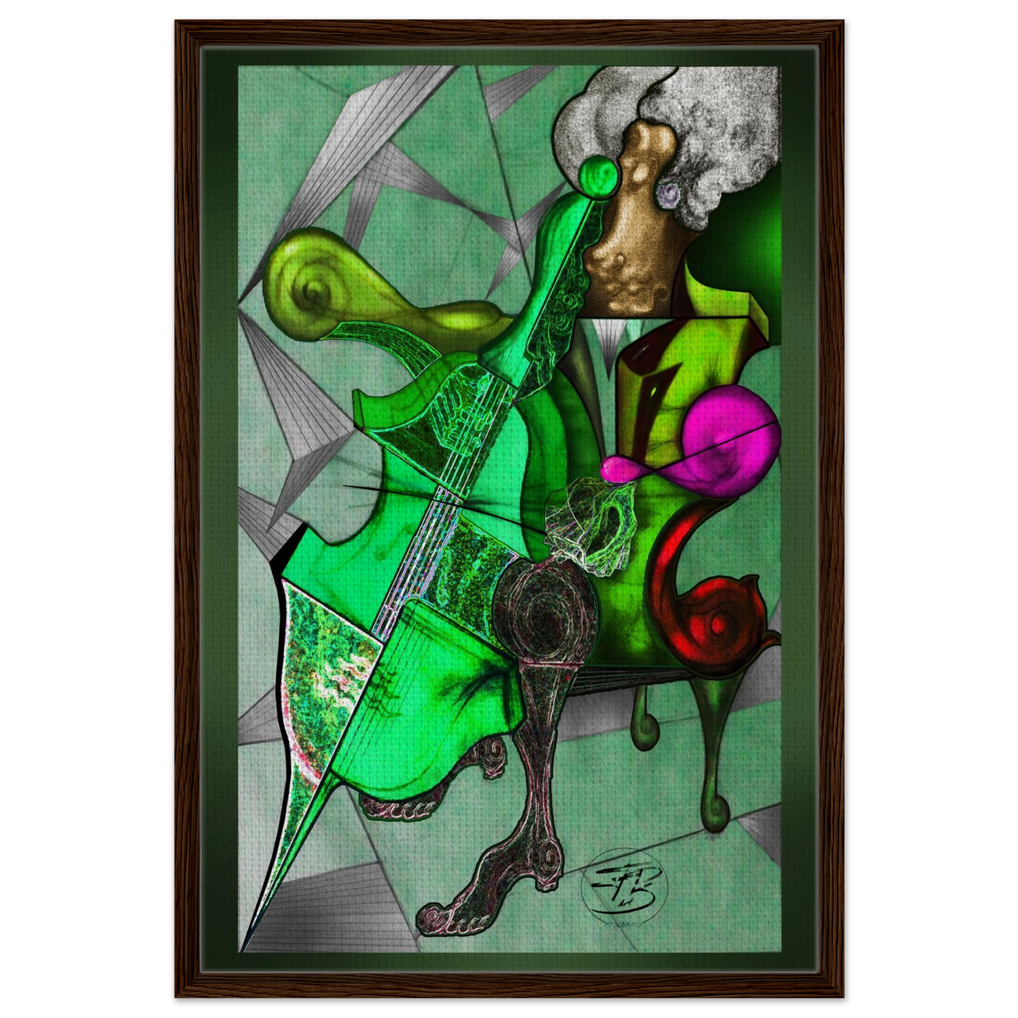 Cellist in Green fine art canvas print by SubiratsDArt
