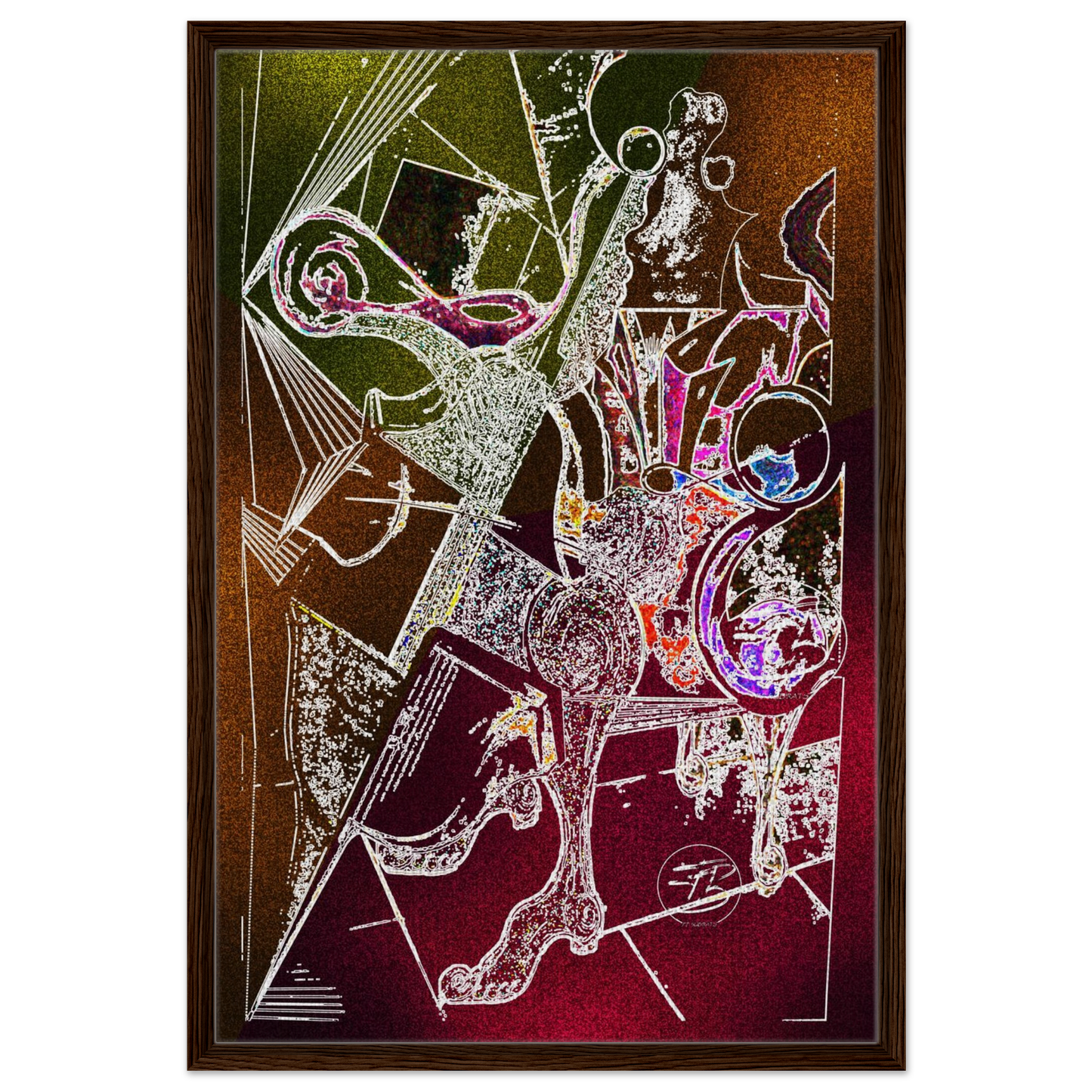 Contemporary digital artwork of a cellist inspired by cubism
