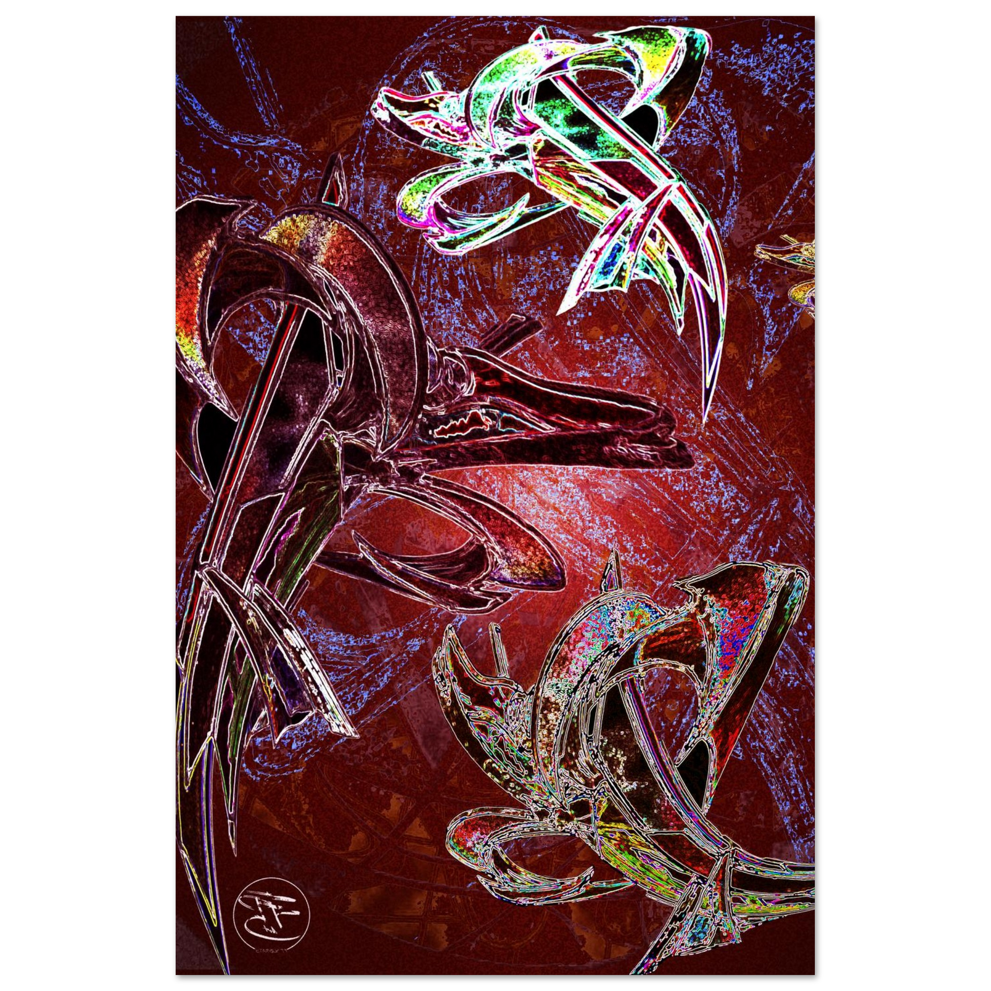 Contemporary digital artwork depicting a dramatic dragon battle